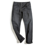 Men’s Washed Regular Straight Fit Jeans with Pocket Square Black Light Blue