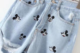  mom denim shorts women vintage mouse animal cartoon embroidery harem feminina high waist denim shorts women plus size