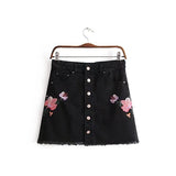Women Skirts 2019 Flower Embroidery Denim Skirt Female Buttons Faldas Mujer A-Line High Waist Mini Skirt C4966