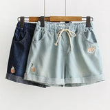  Embroidered Pockets Drawstring Denim Jeans Short Pants Shorts Size SML Wholesale