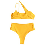 High Cut One Shoulder Bikini 2018 Swimwear Women High Waist Swimsuit Sexy Hollow Out Padded Bikini Set Biquni Bathing Suit