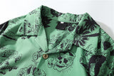 Skeleton Full Printed Retro Shirt Men 2019 Summer Street Men's Shirts Short Sleeved Shirts for Men Green White