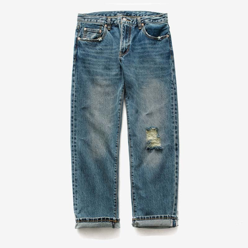 Men Casual Distressed Jeans Straight Loose Baggy Jeans Cowboy Hip Hop Pants Destroy Wash with Hole Retro Harem Jeans Trousers