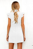 2019 New Arrival Women Summer Ruffle Dress Sleeve Waist Tightening Mini Dress Beach Party with Button