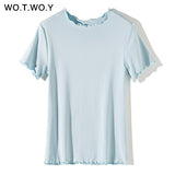 Ruffles Summer T Shirt Women Cotton Casual Solid T-Shirt Women Korean Tops Tee Shirt Femme Slim Black Tshirt Harajuku New