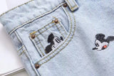  denim skirts women vintage cute cartoon mouse embroidery high waist a-line mini burrs denim skirt women plus size