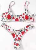 Dot Floral Print Brief Padded Bathing Suit Adjustable Strap Beach Swimming Wear Women Bikini Set