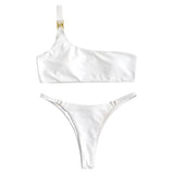  High Cut One Shoulder Women Bikini Set High Waisted Hollow Out Bikinis Bathing Suit Padded Swimsuit Swimwear Beach Biquni
