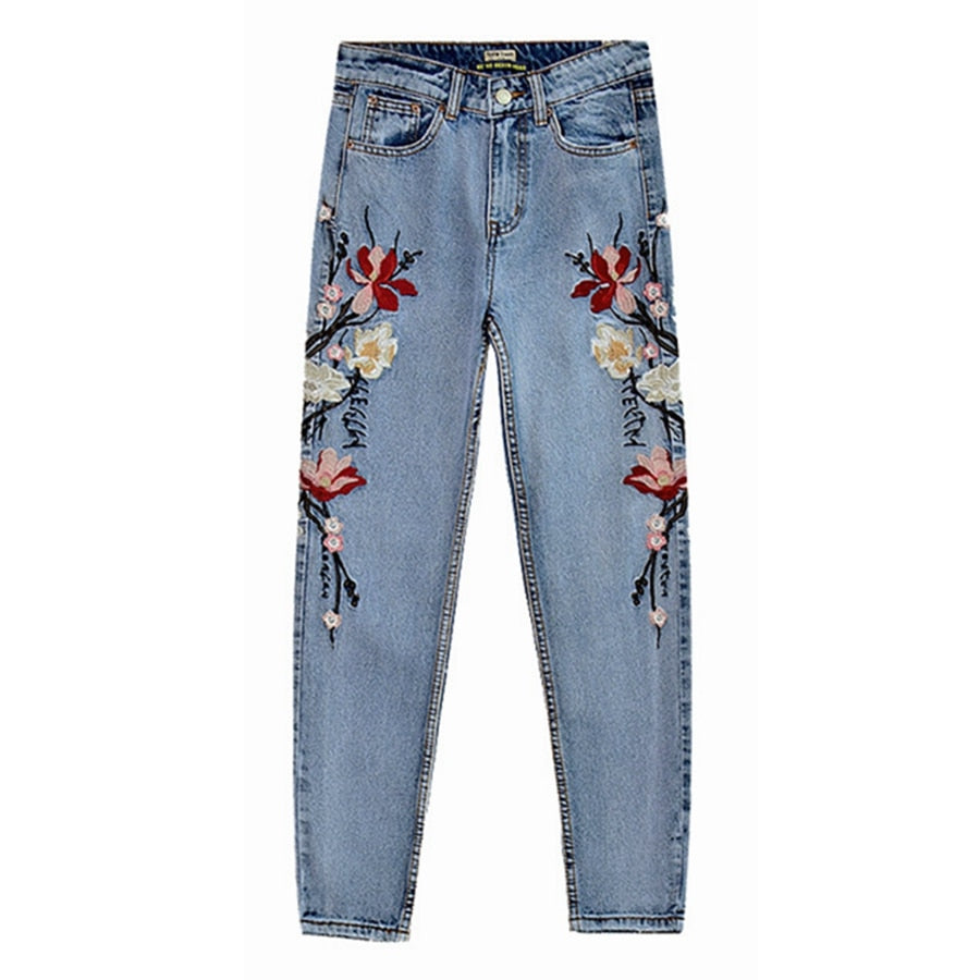 Vintage embroidered high waist jeans mom boyfriend jeans for women pencil skinny jeans woman trousers 2017 new