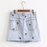  denim skirts women vintage cute cartoon mouse embroidery high waist a-line mini burrs denim skirt women plus size