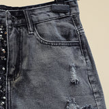 Sequined Denim Shorts for Women's Bf High-waisted Skinny Wide-leg Trousers Spring Summer Hot Trousers Girls Students Grey Shorts