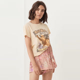 Vintage Summer Giraffe Pattern Beige Tshirt O Neck Cotton T-Shirt Girls Summer Tops Streetwear Designer Style New Arrivals 2019