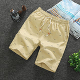  Cotton Casual Shorts Men Printed Elastic Waist Fashion Beach Shorts Thin Breathable Bermuda Slim Khaki Board Shorts XA604