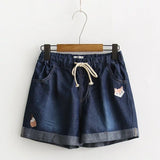  Embroidered Pockets Drawstring Denim Jeans Short Pants Shorts Size SML Wholesale
