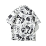 Skeleton Full Printed Retro Shirt Men 2019 Summer Street Men's Shirts Short Sleeved Shirts for Men Green White