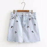  denim skirts women vintage cute cartoon mouse embroidery high waist a-line mini burrs denim skirt women plus size