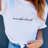 Wanderlust Shirt Cursive Shirt Travel Shirt Road Trip Aesthetic Tumblr T-shirt Cute Graphic Tee Adventure fashion Female tshirts