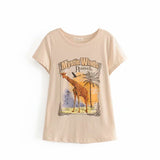 Vintage Summer Giraffe Pattern Beige Tshirt O Neck Cotton T-Shirt Girls Summer Tops Streetwear Designer Style New Arrivals 2019