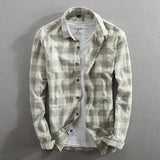Vintage  Style Classic Plaid Cotton Long Sleeve Blue Shirt Male Casual Slim Fit Shirt Import Clothes