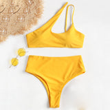 High Cut One Shoulder Bikini 2018 Swimwear Women High Waist Swimsuit Sexy Hollow Out Padded Bikini Set Biquni Bathing Suit