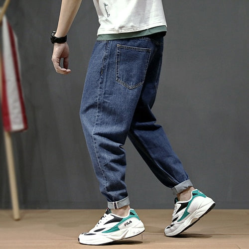 Summer Fashion Men Jeans Retro Blue Simple Loose Fit Harem Pants Streetwear Vintage Japanese Style Classical Taper Jeans Men