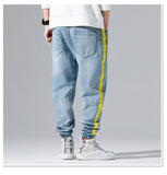 Japanese Style Fashion Men Jeans Black Elastic Waist LOVE AND PEACE Embroidery Hip Hop Pants hombre Streetwear Joggers Jeans Men