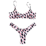 Dot Floral Print Brief Padded Bathing Suit Adjustable Strap Beach Swimming Wear Women Bikini Set