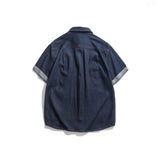 Retro 60s White Listed 10oz Blue Denim Turn-up Cuffs Western Shirts Short Sleeve