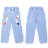new heart print loose harem Jeans Women's Elastic Waist pants women