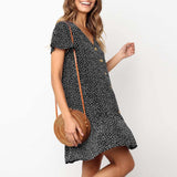Women Button Printing Ruffles V Neck Sleeveless Mini Evening Party Dress Pastoral Style Chic Fresh Dress