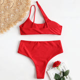 High Cut One Shoulder Bikini 2018 Swimwear Women High Waist Swimsuit Sexy Hollow Out Padded Bikini Set Biquni Bathing Suit