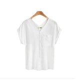 Casual V-Neck Summer T-Shirt Women Fashion Simple Plus Size TShirt Female Short Sleeve Elegant Button Wild Summer Top For Ladies