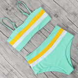 Sling Bandeau Bikini Set Women High Waist Bathing Suit Swimsuit Stripe Beachwear Splice Swimwear Female Bikinis 2020 Mujer