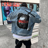 Graffiti Blue Jeans Jacket Men 2019 Autumn Hip Hop Jackets New Fashion Men's Denim Jackets Streetwear