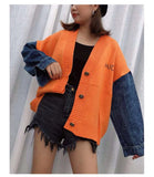 Fall and Winter Cartoon Sweater Jacket for Women Long Sleeve Loose Patchwork Denim Knit Cardigans Coat Mickey Sweater Outwear