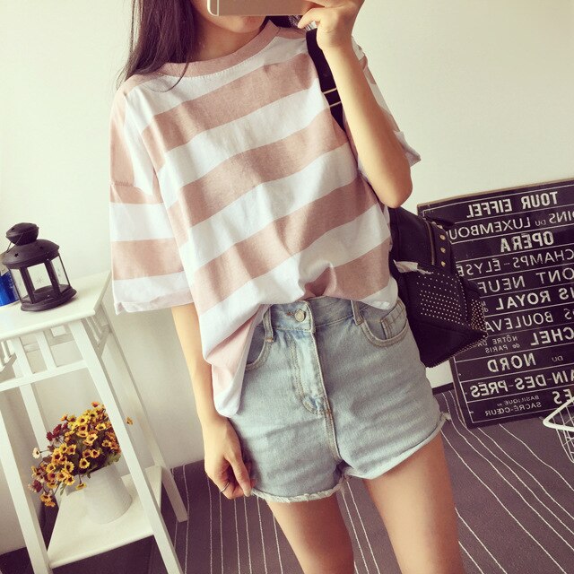 T Shirt Women Tshirt stripe Free Shipping Vintage New Summer 2019 Stripe T-With Short Sleeves Vestidos Ropa Mujer T047