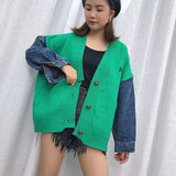 Fall and Winter Cartoon Sweater Jacket for Women Long Sleeve Loose Patchwork Denim Knit Cardigans Coat Mickey Sweater Outwear