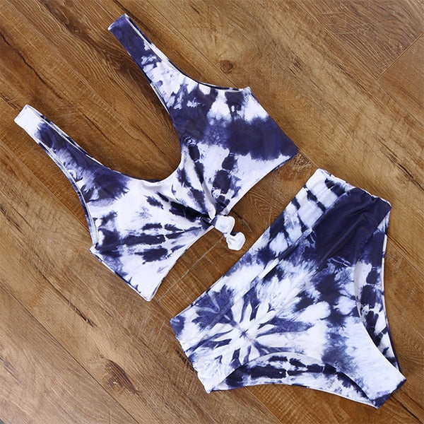 Tie Dye swimsuit bikini 2020 bandage push up bikini set high waisted swim suit sexy women swimwear knotted swimming bathing suit