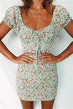 Off Shoulder Women Floral Print Dress Mini Sexy Sheath Short Sleeve Casual Boho Wrap Bodycon Beach Summer Dress