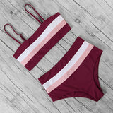 Sling Bandeau Bikini Set Women High Waist Bathing Suit Swimsuit Stripe Beachwear Splice Swimwear Female Bikinis 2020 Mujer