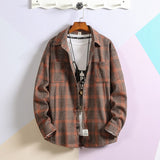 Flannel Striped Shirt Men Long Sleeve Vintage Shirts Men Plaid Streetwear Fashions Casual Spring Autumn Harajuku Shirts