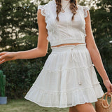  Ruffled high waist women skirts Elegant lace up A-line female mini skirt Casual streetwear ladies summer cotton skirts