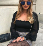 Rushed Polyester Cotton Ruffles Kpop Tumblr 2019 Summer New Women's Wood Ears One-neck Lantern Sleeve Classic T-shirt