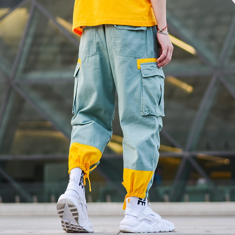 Fashion Streetwear Men Joggers Loose Fit Spliced Designer Big Pocket Cargo Pants Men Slack Bottom Casual Hip Hop Pants Hombre