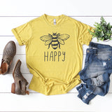Summer Beach Female T-Shirts Bee Happy Print Women T Shirt Cute Graphic Tees Round Neck Short Sleeve Casual Tshirt Harajuku