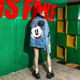 High quality  autumn models wild trend personality loose denim ladies jacket was thin cartoon street Brand denim tide clothes