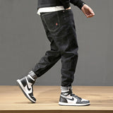 Fashion Streetwear Men Jeans Vintage Black Loose Fit Harem Jeans Men Pencil Pants  Hip Hop Jeans