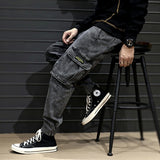 Fashion Streetwear Men Jeans Vintage Designer Loose Fit Denim Cargo Pants Black Gray Harem Jeans Big Pocket Hip Hop Jeans Men